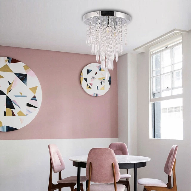Mini Crystal Chandelier Ceiling Light Chrome Pendant Lamp Flush Mount Modern New