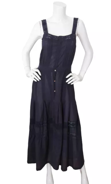 Love Shack Fancy Dress Womens 2 Navy Cotton Crochet Sleeveless Button Front Maxi