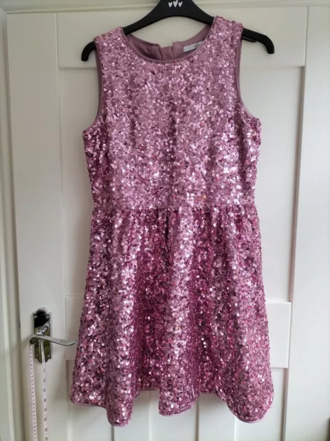 BNWT M&S Girls Age 12 - 13 Years Pink Sequin Party Dress