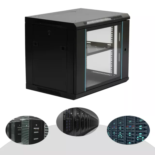 9U Wall Mount Server Rack Cabinet Enclosure Glass Door Lock Server Data Cabinet