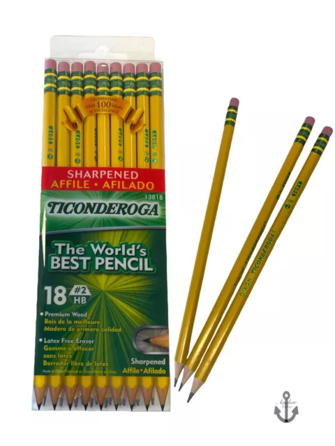 Ticonderoga Pencils, Wood-Cased, Pre-Sharpened, #2 HB Soft, Yellow, 18 Count