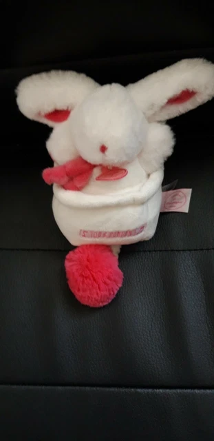 Doudou Peluche Lapin Musical BLANC ROUGE  Pompon - Doudou et Compagnie