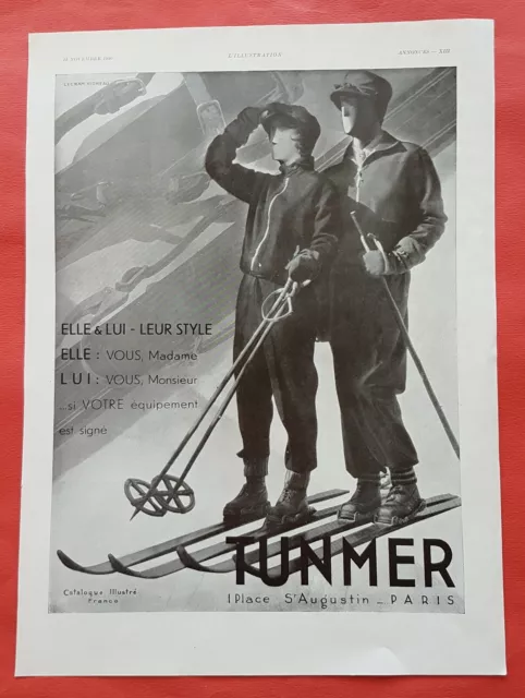 TUNMER vêtements pour le SKI - PUBLICITE 1930 - AD - Réf : 389
