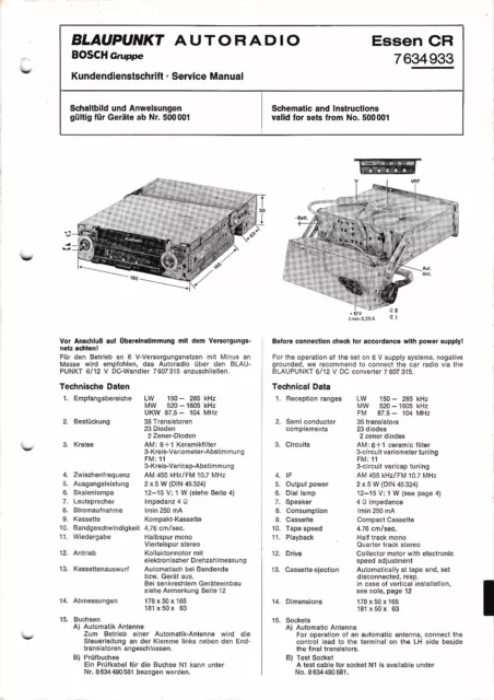 Service Manual-Anleitung für Blaupunkt Essen CR, 7 634 933