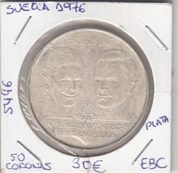 E5496 Moneda Suecia 50 Coronas 1976 Plata Ebc 30