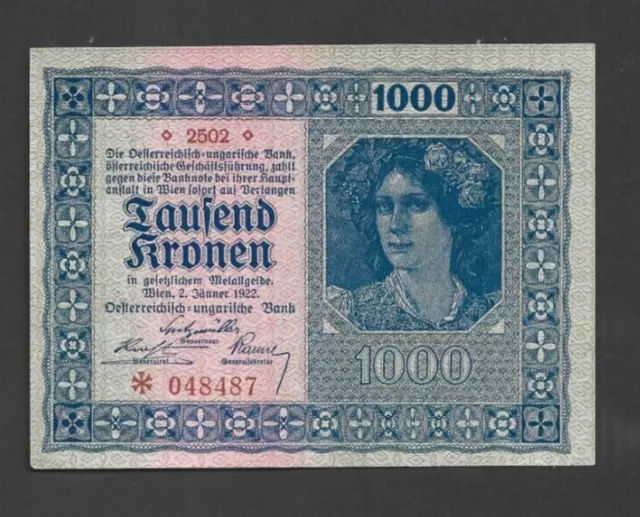 1000 Kronen Aunc  Banknote From Austria 1922   Pick-78