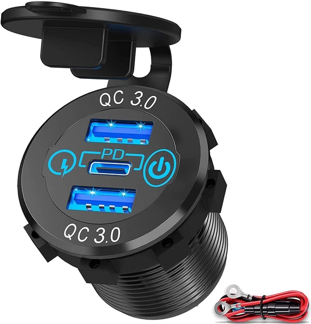 Presa USB C 12V/24V 18W PD & QC 3.0 +2 USB presa caricabatterie auto per auto barca