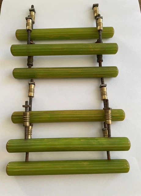 Six Green Bakelite Art Deco Door Handles