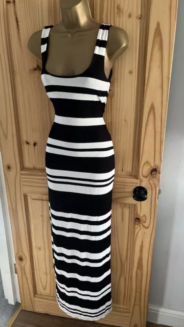JANE NORMAN BLACK white stripe maxi summer dress Size 8 10 20.00 PicClick UK