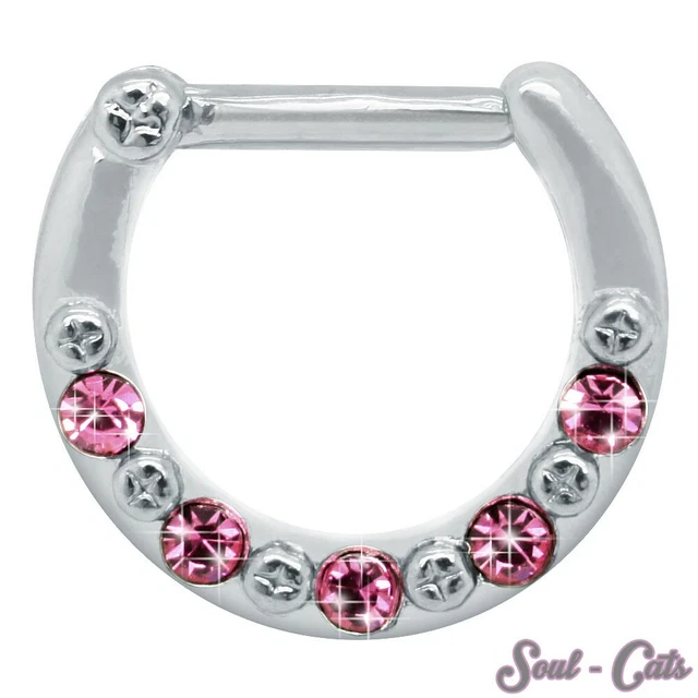 Piercing Septum / Nez En Acier Inoxydable Argenté Avec Strass - Neuf Sans Emballage