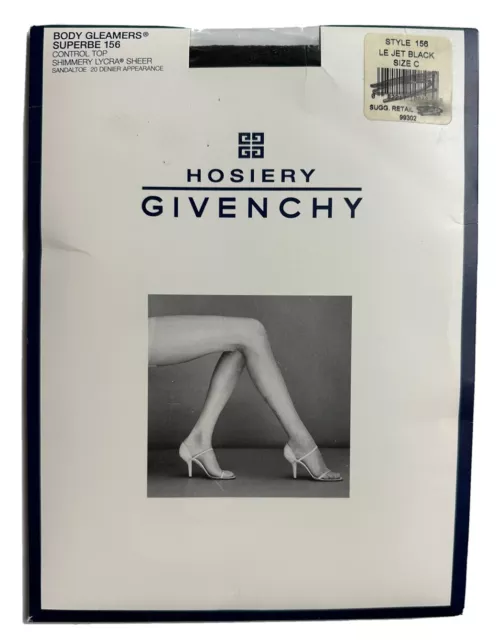 Vintage 90s Givenchy Body Gleamers jet black Pantyhose Size C M shimmery sheer