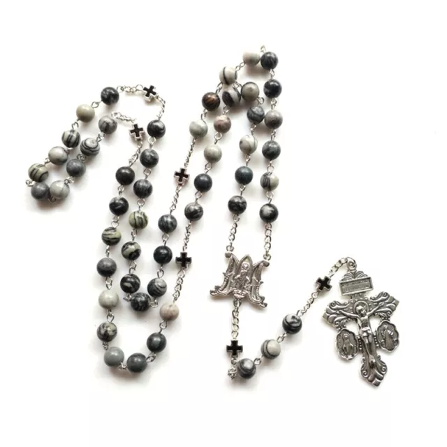 Rosary Black Stone Beads Necklace with Crucifix for Pendant Necklace