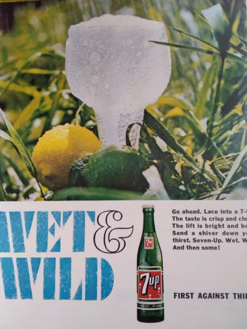 7 Up Cola Print Ad Original Vintage 1960s Wet and Wild GM Convertible Safety