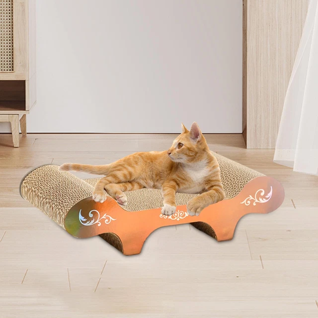 Carton à Gratter Double Face Pour Chat - Avec Herbe à Chat - Tapis Griffoir + Couchage - Écologique Et Réversible - 2