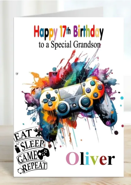 Personalised birthday card Gamer Controller son grandson nephew brother dad