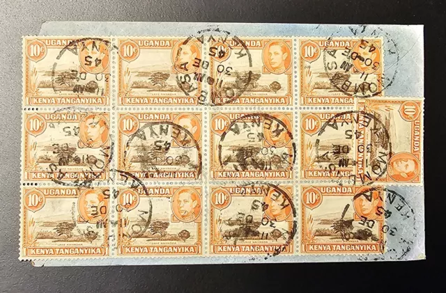 Kenya Uganda Tanganyika KUT 1945 KGVI 10 Cents Lake Naivasha BLOCK of 12 Stamps