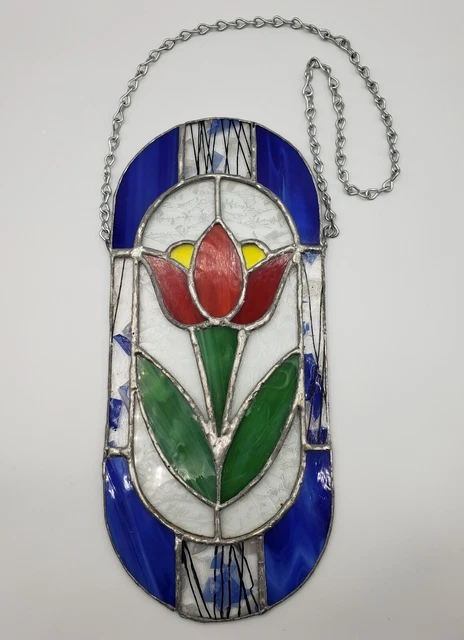 Vtg 11.5" Tulip Suncatcher Window Hanging Decoration Ornament Stained Glass