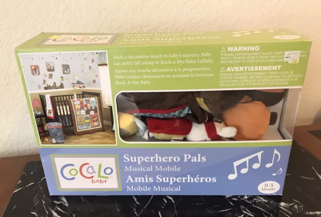 Cocalo Super Hero Monster Musical Mobile Plays Rock-A-Bye Baby Rare Neutral New