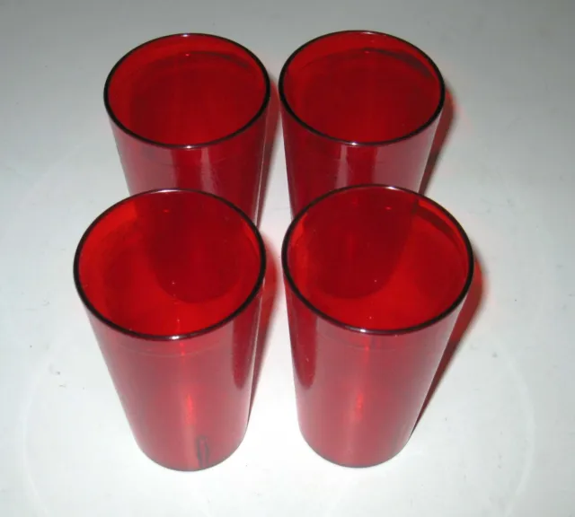 Lot of 4 NEW Sysco 12 Oz Red Plastic Cups Made In USA Vintage Pizza Hut Style
