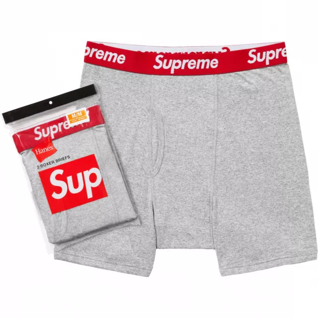 x2 Supreme Hanes Boxer Briefs Heather Grey (SS24) - Small - Neuf Brand New DS 3