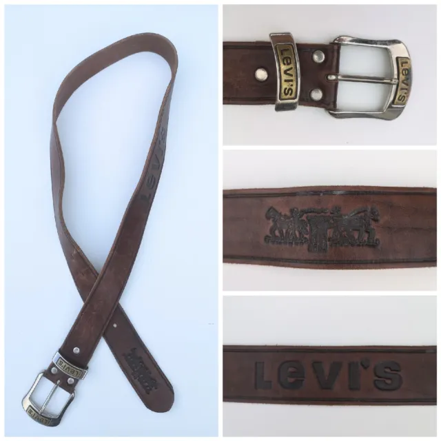 Cintura Vintage Levis Marrone Spessa in Pelle 10 12 14 Media