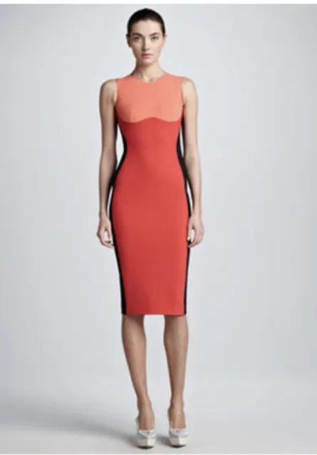 STELLA MCCARTNEY Black Red Peach Runway Body Con Silhouette Dress US 6 Med IT 42