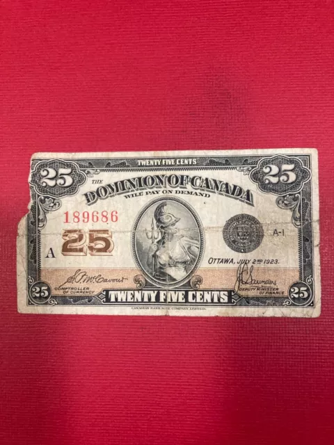 Collectable 1923  Dominion of Canada Shinplaster 25 Cent Banknote