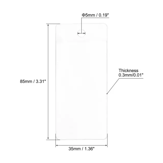 Borsa etichette in plastica PVC, per etichette vestiti bagagli, 35 x 85 mm con foro trasparente 50 pz 2