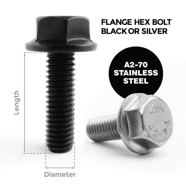 Flange Hexagon Head Bolts Black Or Silver Flange Hex A2 Stainless Steel M5 M6 M8