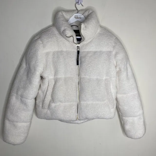 Juicy Couture Black Label White Quilted Sherpa Down Puffer Jacket Size Medium