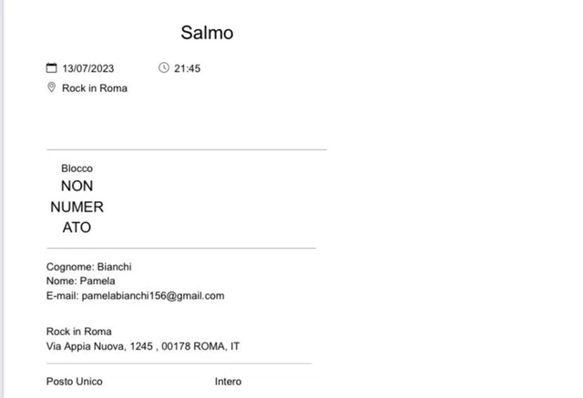 1 biglietto CONCERTO SALMO, Rock in Roma 13/07/2023 ore 21.45