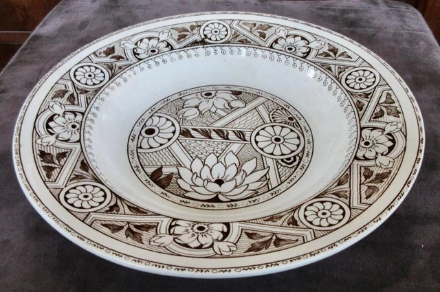 1870's Wedgwood Mediaeval Brown Transfer Ware 9.75" Rimmed Soup