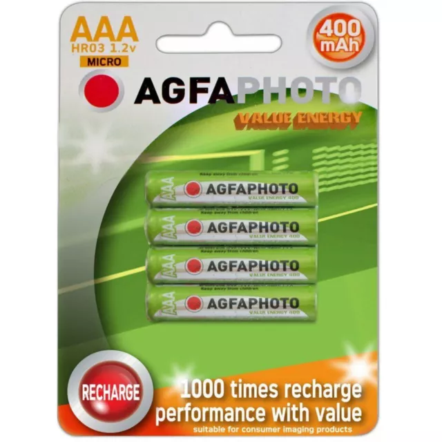 4 AAA AGFA Rechargeable 400 mAh  Batteries 400mAh