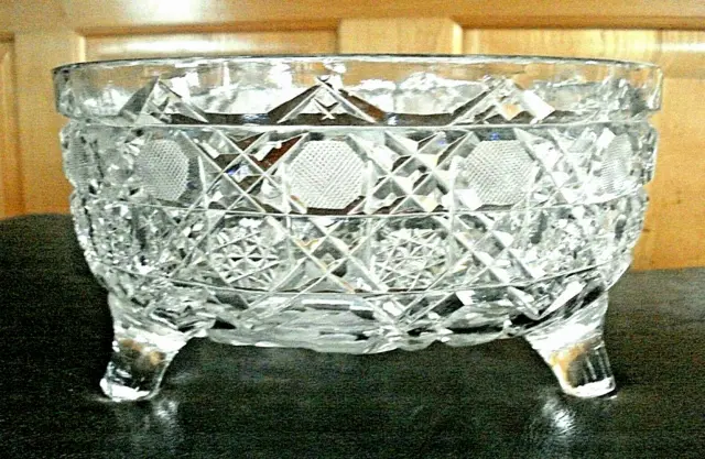 Rare Old 1900'S Abp American Brilliant Cut Crystal Daisy Footed Bowl