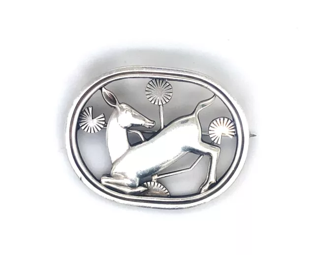 Sterling Silver Brooch by Georg Jensen Design 256 Deer Motif