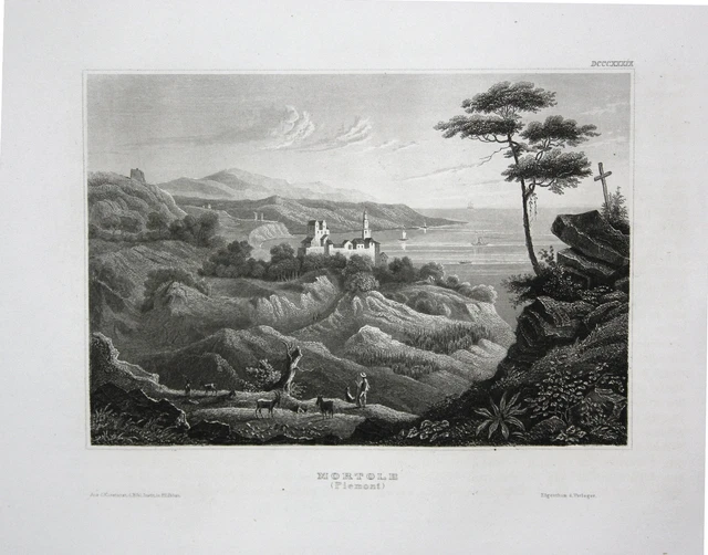 Mortole Piemonte Italia Aspecto View Veduta Grabado de Acero 1840