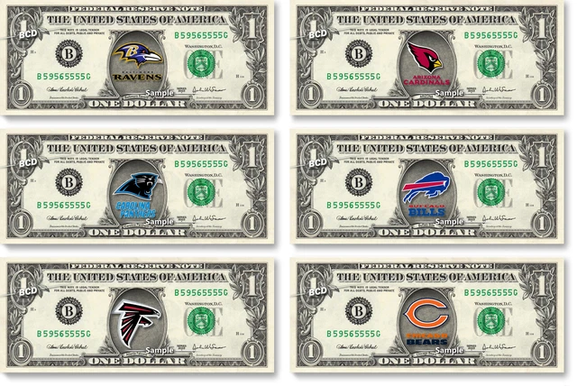 NFL Team Logos on a Real Dollar Bill Cash Money Collectible Memorabilia Novelty