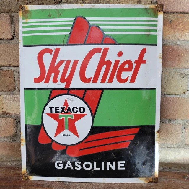 VINTAGE OLD TEXACO MOTOR OIL GASOLINE PORCELAIN GAS STATION PUMP SIGN ...