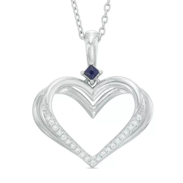 Vera Wang Lab-Created Sapphire and Diamond Heart shaped Pendant In 925 Silver