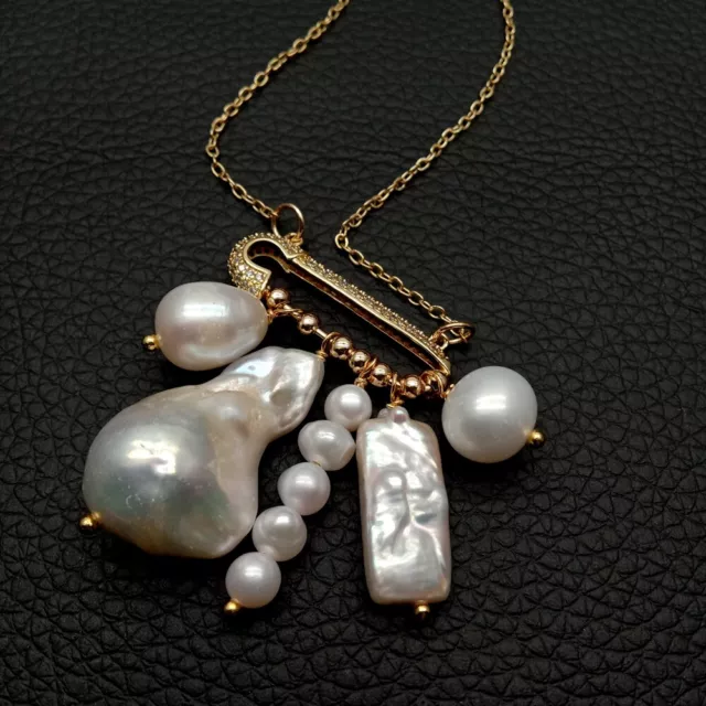 Freshwater Multi Shape Pearl Charm Gold Plated Chain Necklace