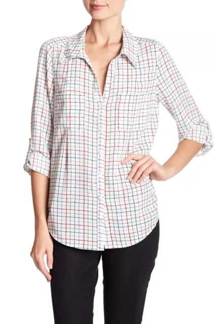 NWT $228 Joie Cartel check & plaid v-neck Top blouse 18-3-004431-24371 sz S