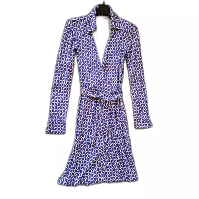 Diane von Furstenberg Jeanne Vintage French Blue Purple Silk Wrap Dress