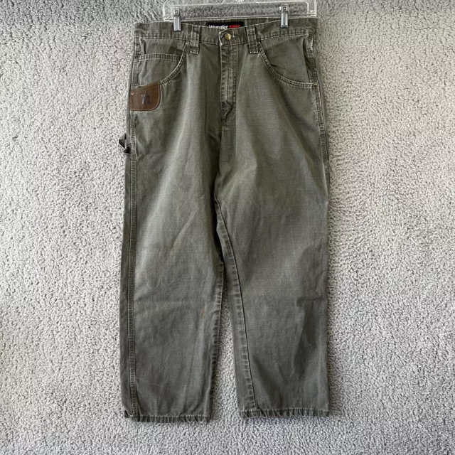 Wrangler Riggs Carpenter Pants Mens 34x30 Olive Green Rip Stop Work Adult Relax