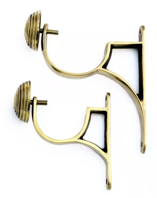 Pair Brass Curtain Pole Holders - Traditional antique brackets 47-65mm rod width 2