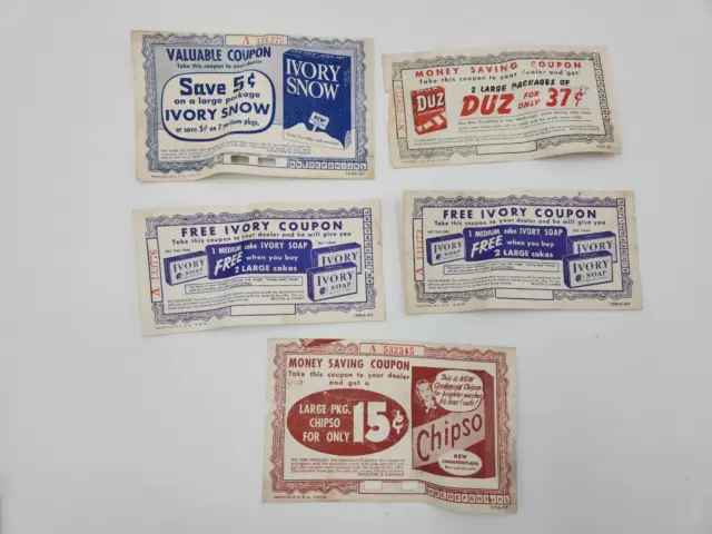 Vintage Lot of 1950's Retail Proctor & Gamble Ivory Snow & Soap Chipso Coupons