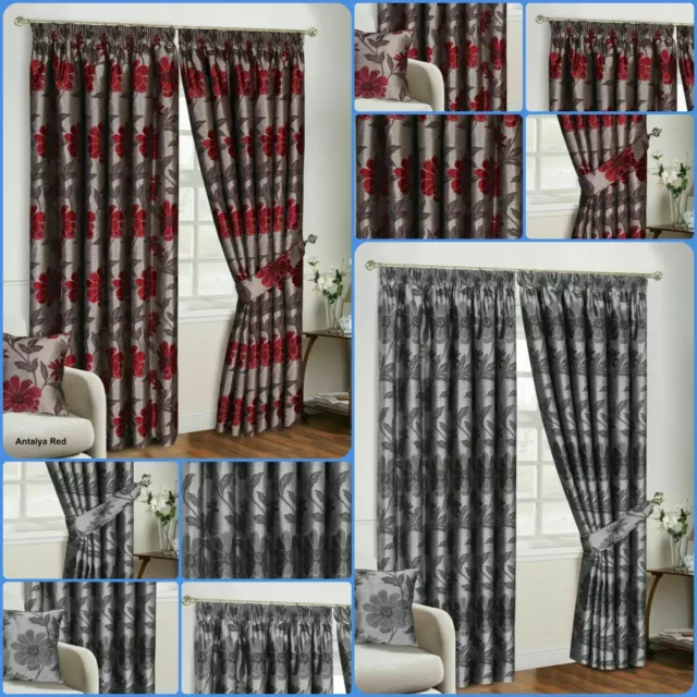 Ready Made Pencil Pleat Jacquard Antalya Modern Curtains Fully Lined Top Qualty*