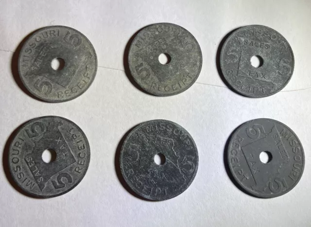 (Q) 6 Missouri Sales Tax Receipt/Token, 5 Mil (1/2¢) - Metal Partial Cent Coin