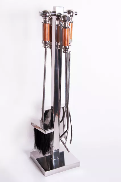 Stainless Steel and Wooden Fireplace Tool Set Companion Set Fireside