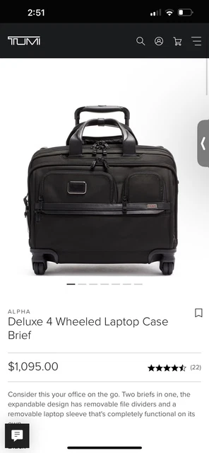 TUMI Alpha Deluxe Expandable Wheeled Rolling Briefcase Bag.   Ballistic Nylon. 12