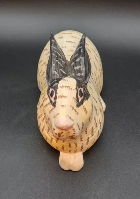 Rabbit Bunny Wood Hand Carved Hand Painted 8 by 4 Inches